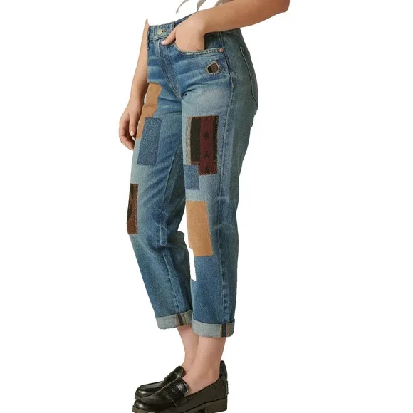 Lucky Legend Mid Rise Boyfriend High Bluff Patchwork Blue Denim Jeans Size 0/25